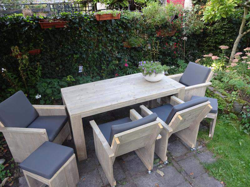 Grijze tuinkussen set met rug- en zitkussens voor stoelen, geschikt voor buitengebruik